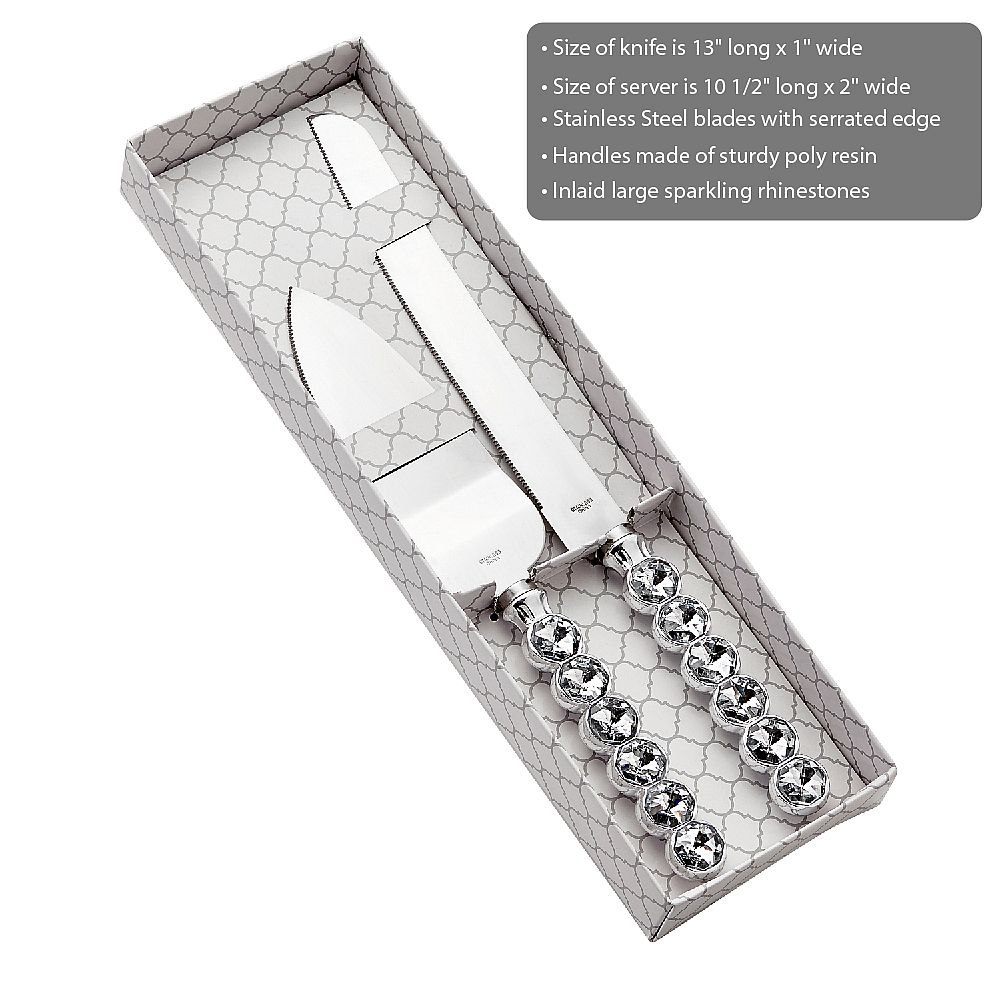 Glitz & Glamour Silver cake server set with large rhinestones - Image 3