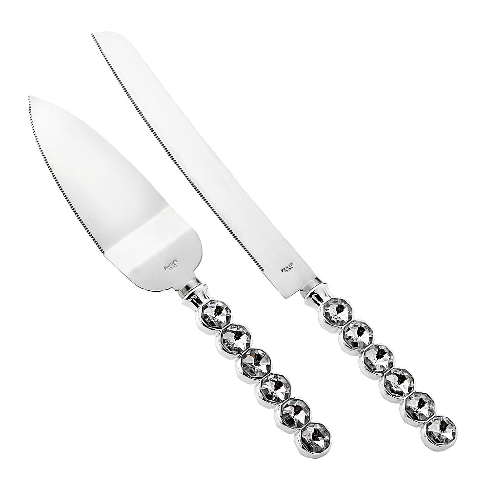 Glitz & Glamour Silver cake server set with large rhinestones - Image 6