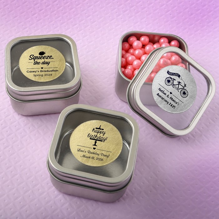 <em>Personalized Metallic Collection</em> Clear Top Mint Tin Favors