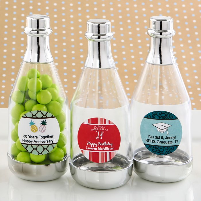 Personalized expressions silver accented clear champagne bottle container