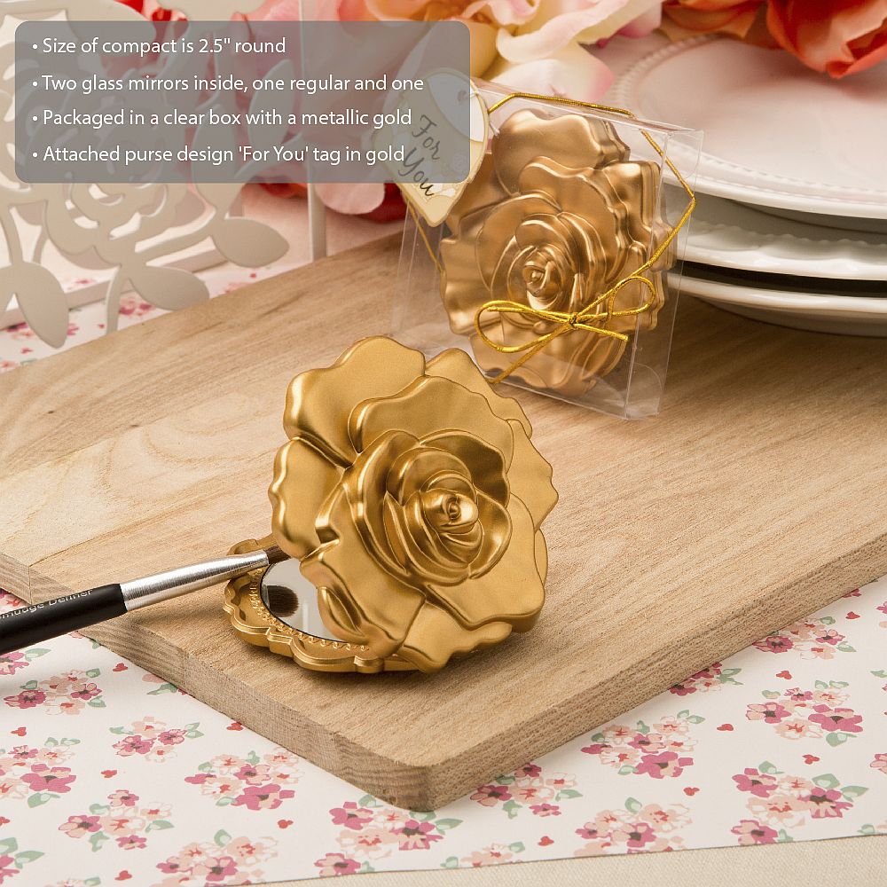 Ornate matte gold rose design compact mirror from fashioncraft. - Image 2
