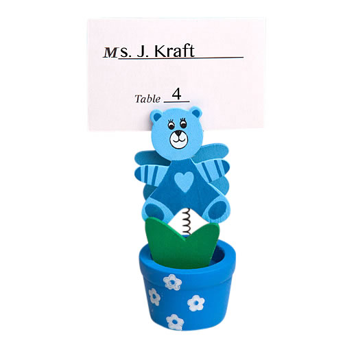 Blue teddy bear/flower pot place card/photo holder - Image 2