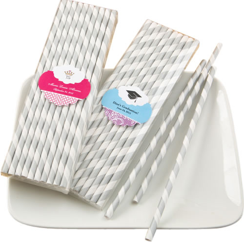 Customized Matte Silver and white stripe design paper straws - Image 2