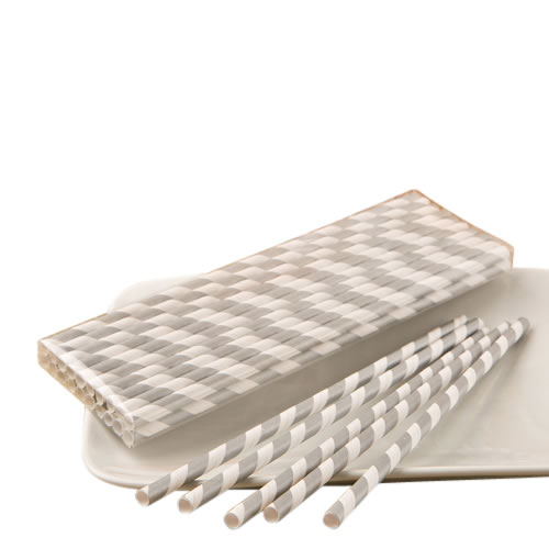 'Perfect Plain' collection Matte Silver and white stripe design paper straws - Image 2
