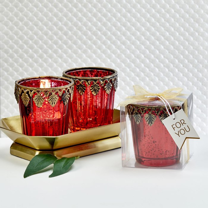 Red Mercury glass East Asian themed Candle votive