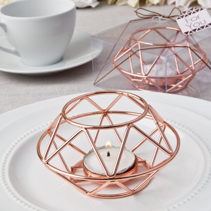 Geometric design rose gold metal tealight candle holder from Fashioncraft&reg;